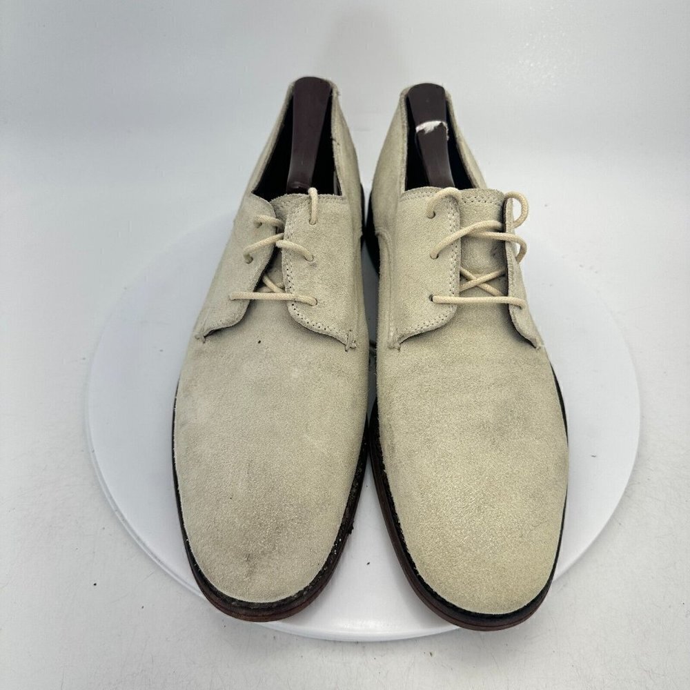 John Varvatos Men Size 7M White Beige Suede Plain Toe Derby Dress Shoes